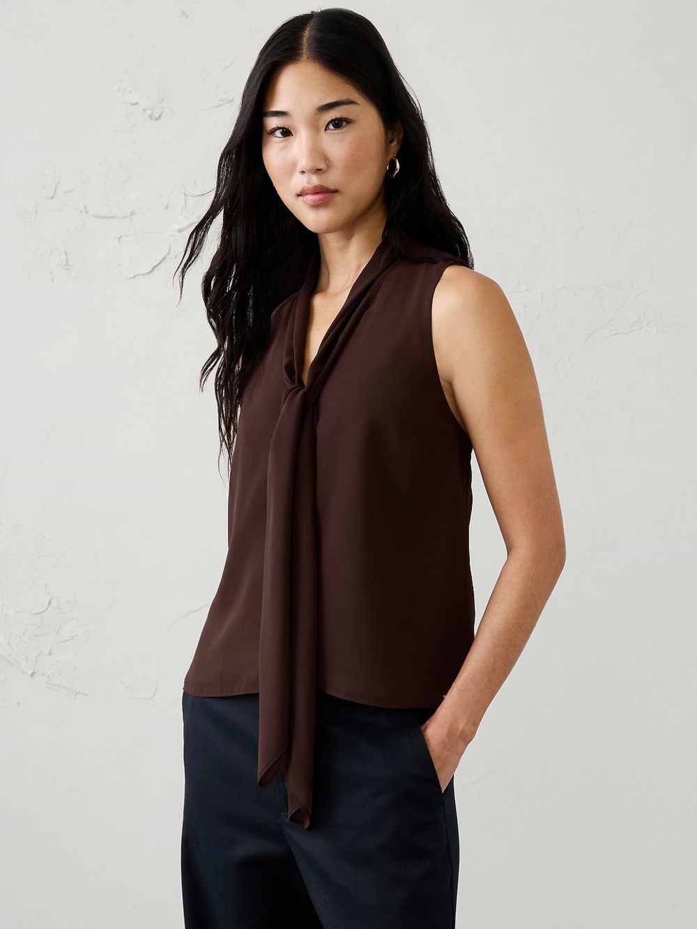 Banana Republic 100% Silk Brown Tie-Neck Sleeveless Camisole